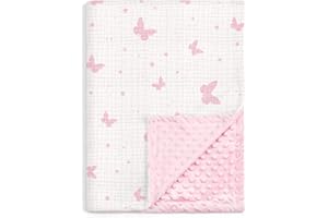 SANDJEST Butterfly Baby Blankets for Girls, Soft Nursery Minky Blankets with Muslin and Dotted Fleece Back 30x40 inches, Receiving Bed Quilt for Newborn, Infants, Toddlers