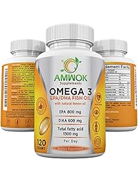 Omega 3 Fish Oil Vitamin, Maximum Strength Dietary Supplement, For Cardiovascular Health, Joint Pain & Inflammation, EPA-800mg DHA-600mg Essential Fatty Acid Lemon flavor for Better Taste, 120 Softgel