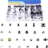 OWOFYDR 250-Piece Latching Push Button Switch Kit, 25 Types, SMD &amp; DIP | Push-on push-off self-locking action; 10 of each type in 2/3/4-pin surface-mount and through-hole styles for PCB repair