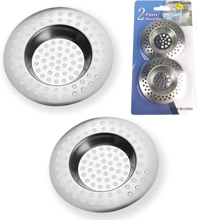 Rubigo Stainless Steel Sink Drainer Plug Hair Catcher 2 Pack 7.7cm 90 Holes