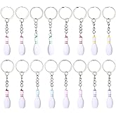 SOFPLATE 16Pcs 8 Colors Bowling Ball Keychains Sports Key Rings Bulk Silver Metal Alloy Resin Party Favors Carnival Reward Fillers Souvenir Bowling Pin Charm Keyring for Backpack DIY Crafts Decor