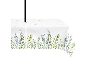 youleyar Outdoor Tablecloth with Umbrella Hole and Zipper - 60x84 Inch Printed Leaf Pattern Spring/Summer Table Cloth Waterproof Zippered Rectangle Table Cover for Picnic, Party, Patio, BBQ