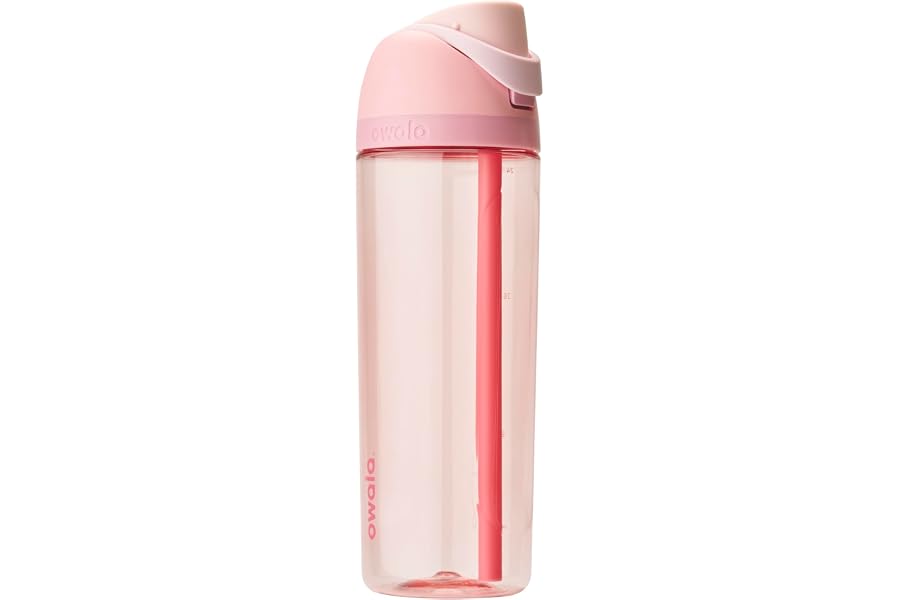 Owala FreeSip Clear Tritan Plastic Water Bottle with Straw, BPA-Free Sports Water Bottle, Great for Travel, 25 Oz, Rose Quartz