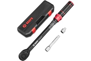 VANPO Torque Wrench 1/2 Drive, 10-150 ft.lb/13.6-203.5 Nm, Dual-Direction, ±3% Accuracy, 72 Tooth Click Torque Wrench with 1/2" to 3/8" Adapter & 125mm Extension Bar for Car, Moto, Repair