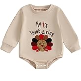 Giraropa My First Thanksgiving Baby Boy Outfit Smocked Bubble Romper Ruffle Jumpsuit Cute Newborn Infant Fall Winter Clothes