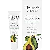 Nourish Organic Eye Treatment, Avocado & Argan – Renewing & Hydrating Under Eye Brightener with Vitamin C + Washable Cotton Round