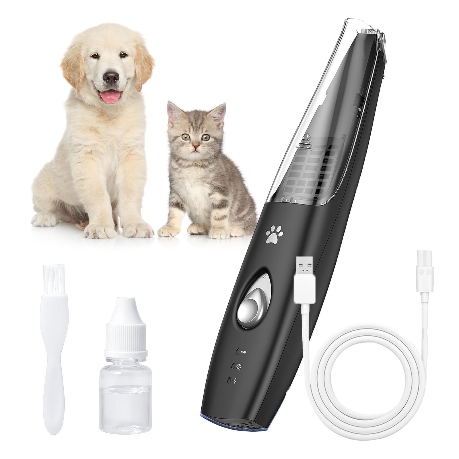 Ankilo Dog Clippers for Grooming, Low Noise Rechargeable Dog Paw Trimmer with Suction to Store Hair for Dog Grooming Clippers Around Paws, Eyes, Ears, Face(Black)