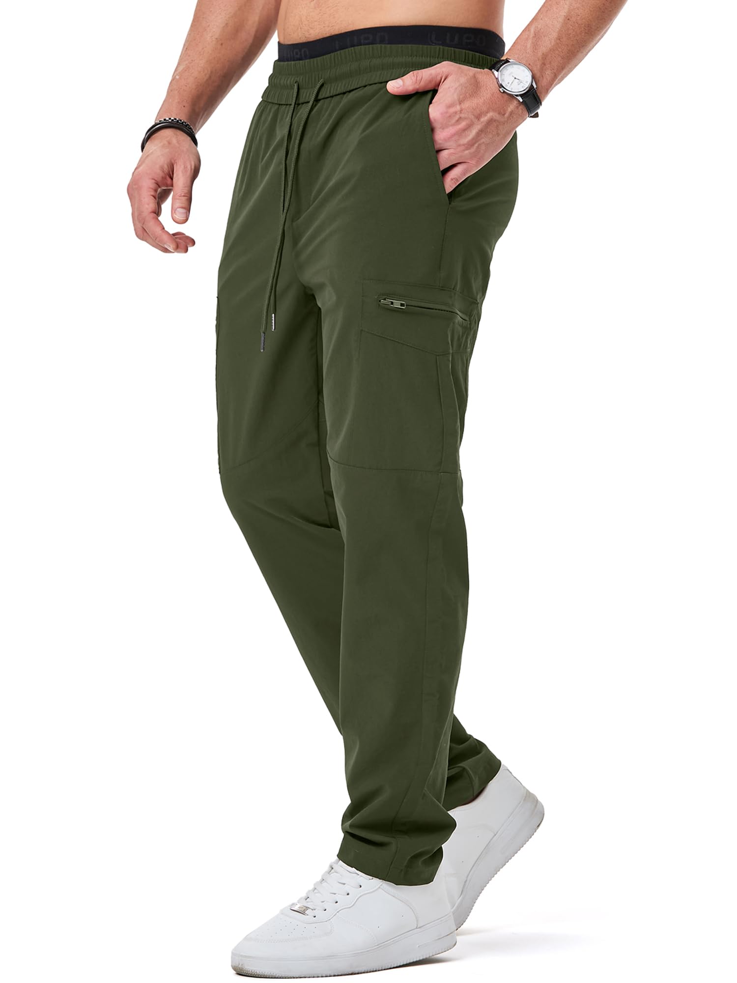Pant with Drawstring Waist & Zip Pocket - Khaki Green main image 0