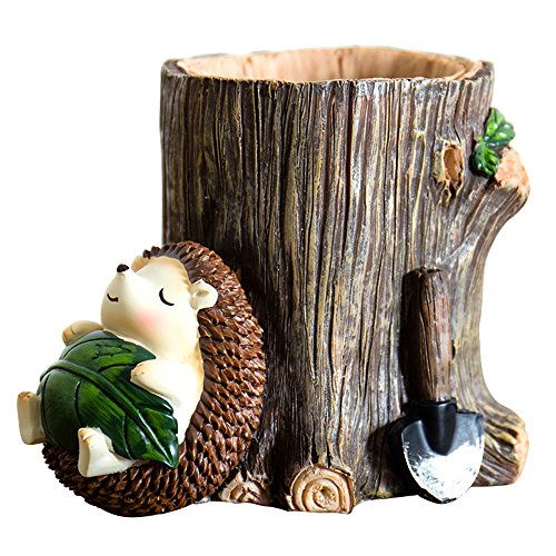 ToiM Cute Hedgehog Desk Pen Pencil Pot Holder, Toothbrush Holder, Resin Desktop Organizer Container, Stationery Storage, Office Desk Decoration, Study Bookshelf Decor (Rest)