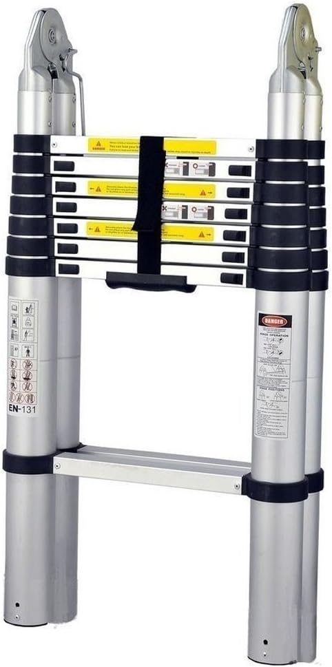 5M /2.5+2.5M Multi-Purpose Aluminum Telescopic Extension Ladder with Spring Loaded Locking Mechanism Non-Slip Ribbing, 150KG Capacity -A29