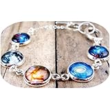 DSDDAWE23 Galaxy Charm Bracelet : Solar System Bracelet. Space Photo Bracelet. Space Jewelry. Universe. Silver Bracelet. Hand
