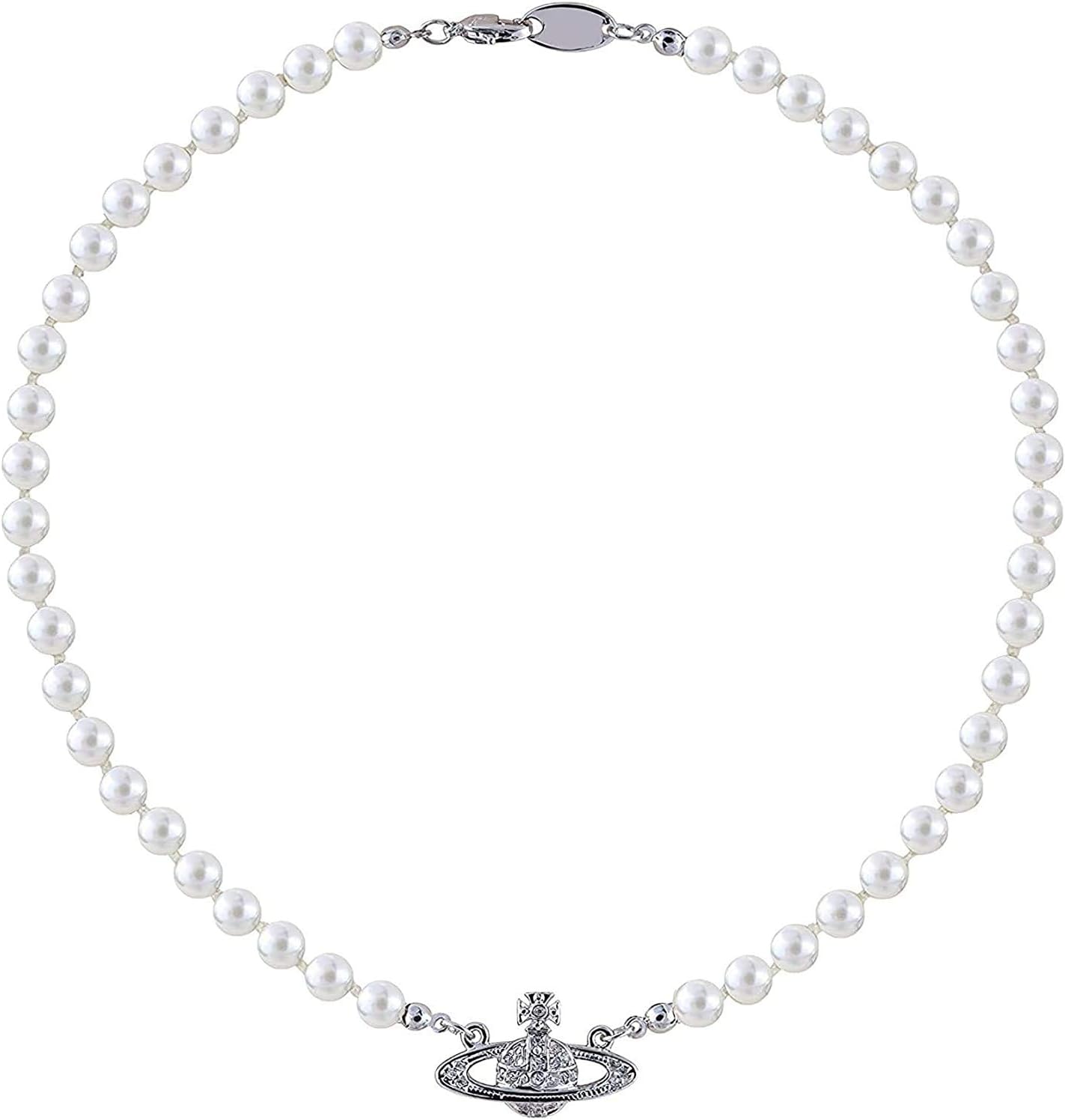 off Saturn Pearl Necklace, White Pearl 