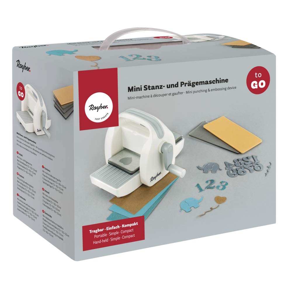 Rayher 60999000 Portable Die Cutting and Embossing Machine To Go, Mini Die-Cutting Machine for Card Making, Scrapbooking and Papercrafts, 19 x 9.5 x 13 cm