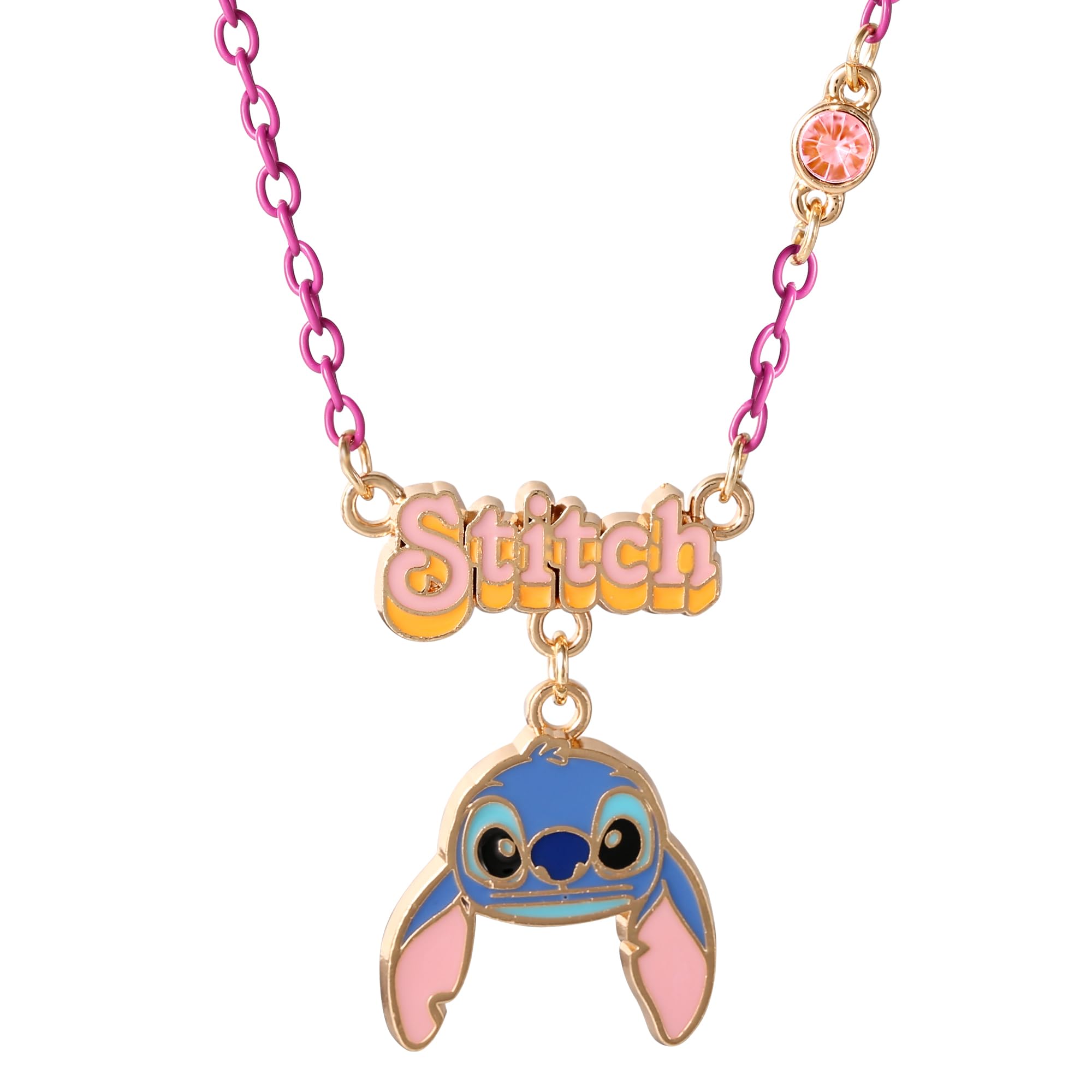 Disney Lilo & Stitch pink, purple and blue enamel Costume Necklace NH00925YRPL-16