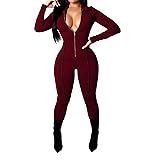 Women Sexy Long Sleeve V Neck Zipper Front Bodycon