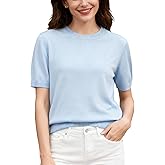 Betusline Womens Short Sleeve Cotton Sweaters Casual Crew Neck Pullover Tops Basic Knit Blouse