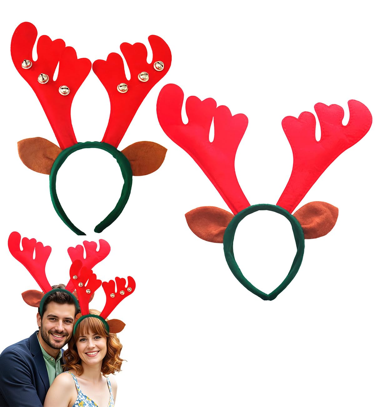 SHIFANQI 2Pack Reindeer Antlers Headband, Deer Ears with Bells for Women Men, Hair Accessories for Christmas Party, Costume, Festival Decoration — image 1