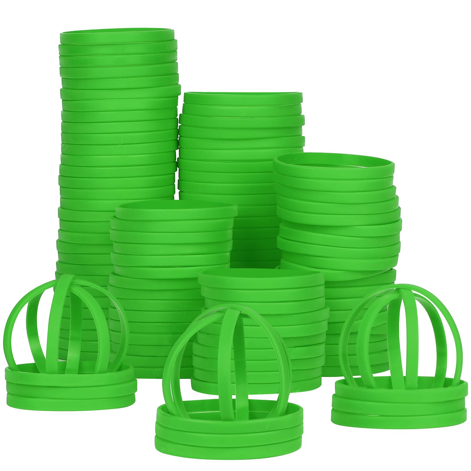 LVNRIDS 100 PCS Silicone Wristbands Rubber Bracelets 8 inch Length Sports Elastic Wristband Bracelet Bulk Gifts for Men Women Teacher Student Party Green