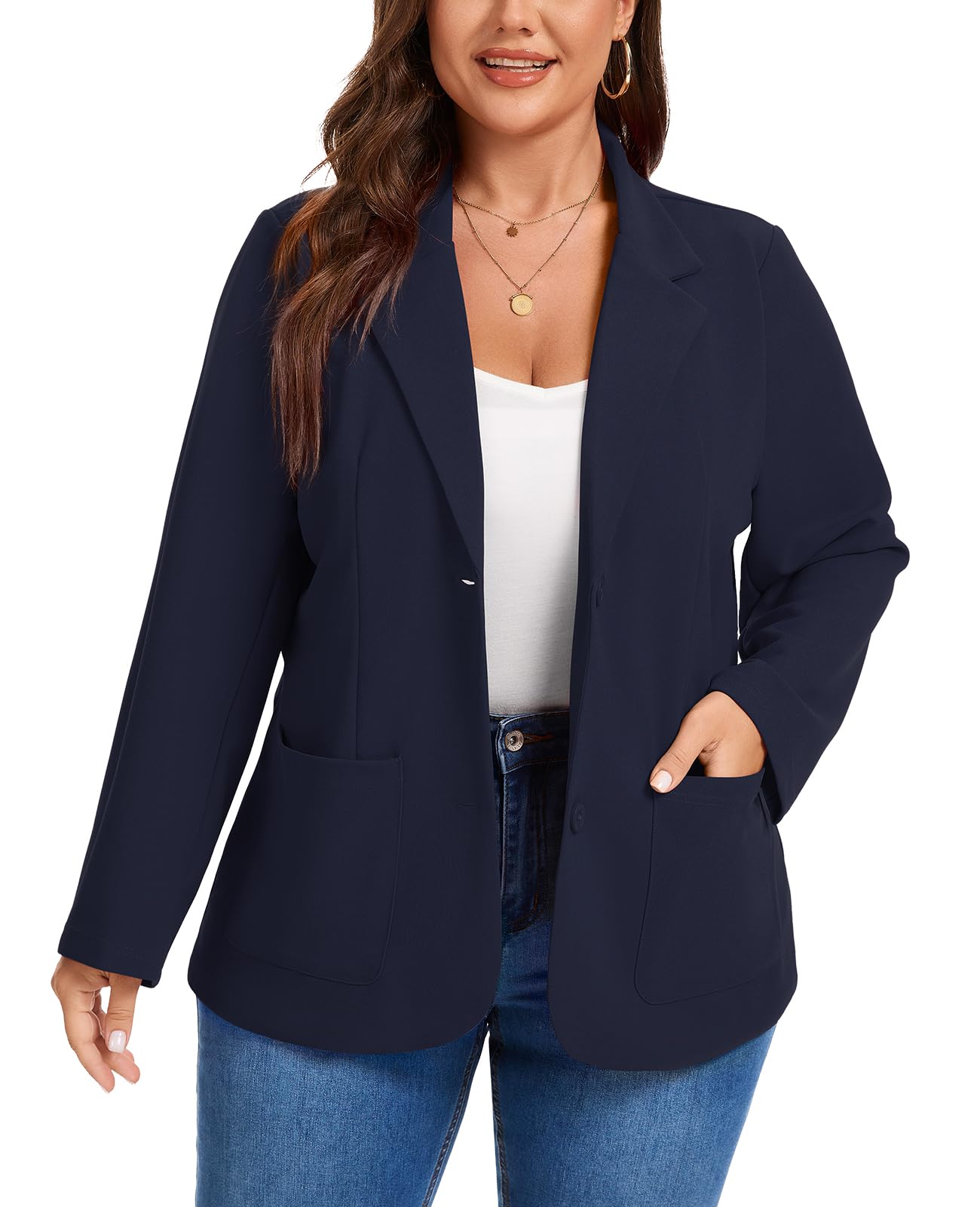 Photo 1 of **DIRT**MINTLIMIT Plus Size Blazer Suit for Women Long Sleeve Button Front Jacket Coat Blazers Formal Events Work Office with Pockets,Navy Blue,4XL