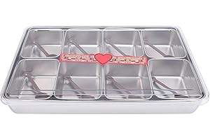 CHEOTIME Ice Chilled Condiment Caddy with 8 Containers, Condiment Box with Lids, Serving Tray Platter with Removable Dishes f