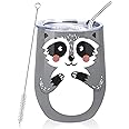 NymphFable 12oz Raccoon Cup Insulated Wine Tumbler With Lid and Straw Double Wall Stainless Steel Travel Mug
