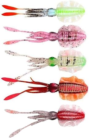 Amazon 5個入り スクイディーソフトルアー 疑似イカ疑似餌 反射光 マグロ ゆっくり沈む ハードルアー フィッシングタックルキット Vinkkatory ロッド 竿