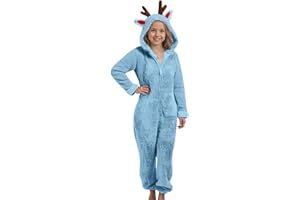 Girls Christmas Pajamas Sherpa Fleece Cute Deer Ears Bed Hooded Onesie Kids Winter Warm Holiday Soft Zip Up Jumpsuit