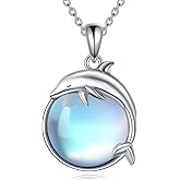 AINFQY Dolphin Necklace for Women 925 Sterling Silver Moonstone Pendant Necklace Cute Dolphin Jewelry Gifts