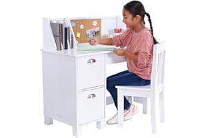 KidKraft Wooden Study Desk for Children with Chair, Bulletin Board and Cabinets, White