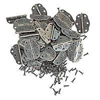 PGMJ 40 Pieces of 6 Hole Antique Small Hinges Bronze Engraving Design Box Hinges for Wooden Box Gift Box Hinges Cabinet Drawer Jewelry Box and 240 Screws