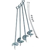 ShelterLogic ShelterAuger 4-Piece 30-Inch Reusable Heavy Duty Steel Earth Auger Anchor Kit with 4 Clamp-on Wire Tie-Downs for Anchoring Shelters, Canopies, and Instant Garages, Silver