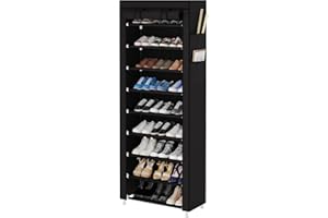 UDEAR Shoe Rack 27 Pairs Shoe with Dustproof Cover,9-Tier Tall Shoe Racks for Room,Entryway,Black