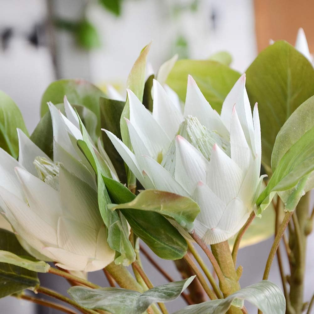 Mzwodmu 1Pc King Protea Artificial Flower Fake Plant DIY Wedding Bouquet Party Decor Beige