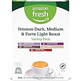 Amazon Fresh Intenso Dark, Medium & Forte Light Roast Aluminum Capsules, Variety Pack, Compatible with Nespresso Original Brewers, 50 Count (5 Packs of 10)