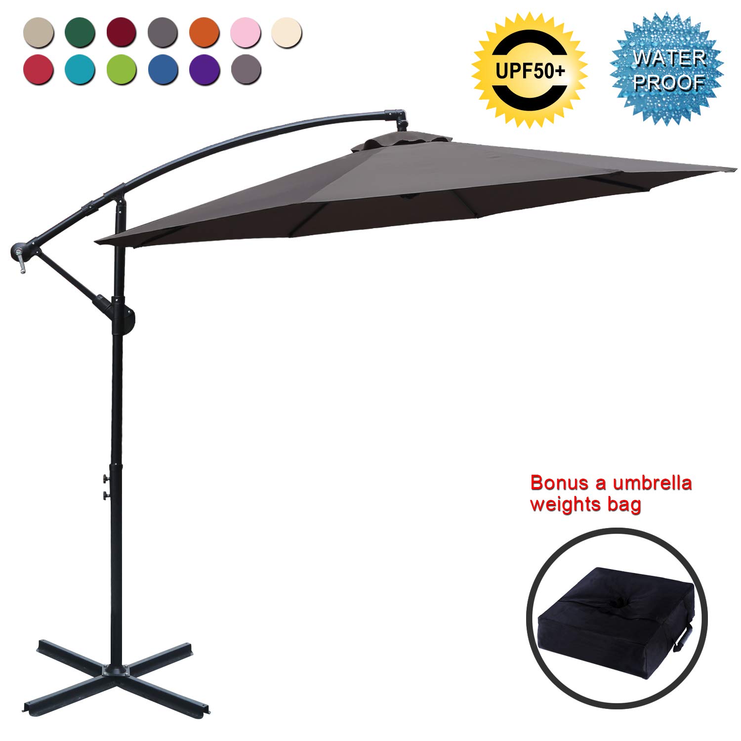 Abccanopy Patio Umbrellas Cantilever Umbrella Offset Hanging Umbrellas 10 Ft Outdoor Market Umbrella With Crank Cross Base For Garden Deck Backyard Pool And Beach 12 Colors Burgundy 2 Garden
