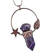 SUNYIK Natural Hexagonal Crystal Pendant Necklace for Women Men, Raw Amethyst Charm Pendant with Adjustable Chain
