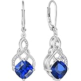 Rocayi Princess Cut Leverback Dangle Drop Earrings 925 Sterling Silver Infinity Knot Earrings Birthstone Jewelry Gifts for Women