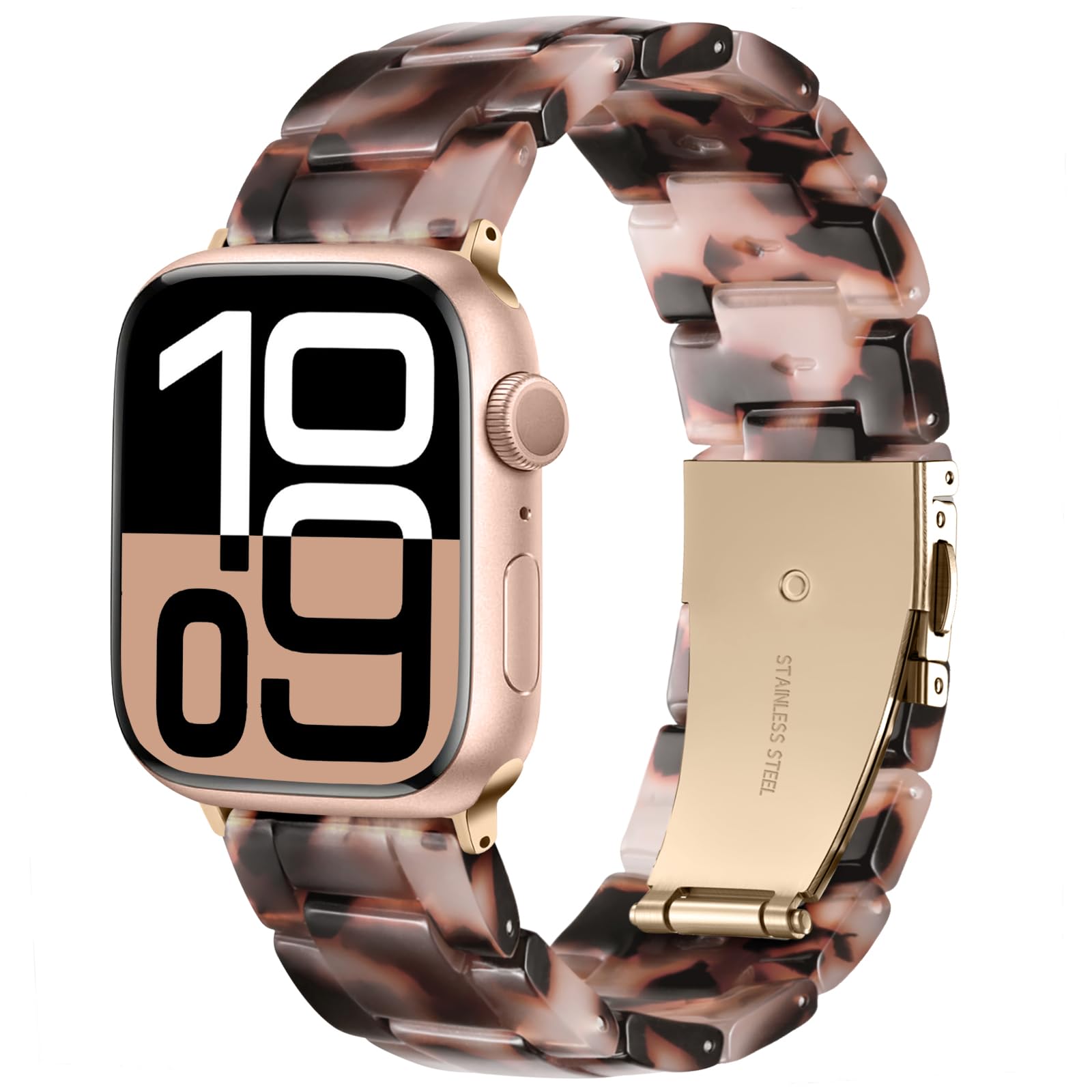 Photo 1 of Lerobo Resin Band Compatible with Apple Watch Bands for Women 38mm 40mm 41mm 42mm, Classic Stylish Lightweight Strap for iWatch Series 11 10 9 8 7 6 5 4 3 2 SE Ultra, Black Tortoise Stone Flower