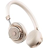 iKF Rona Retro Classic Active Noise Cancelling Wireless Headphones, Bluetooth On Ear Headset with Mic,75H Playback, Metal Vintage Design,3D Movie Sound,Wired,for Small Heads & Teens (Starlight)