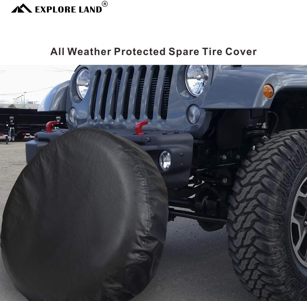 Explore Land 30-33 inch Spare Tire Cover Fit Jeep, Trailer, RV, SUV, Truck, Tough Tire Wheel Soft Cover, Black (Fits Entire Wheel size 30-33 inch): Automotive