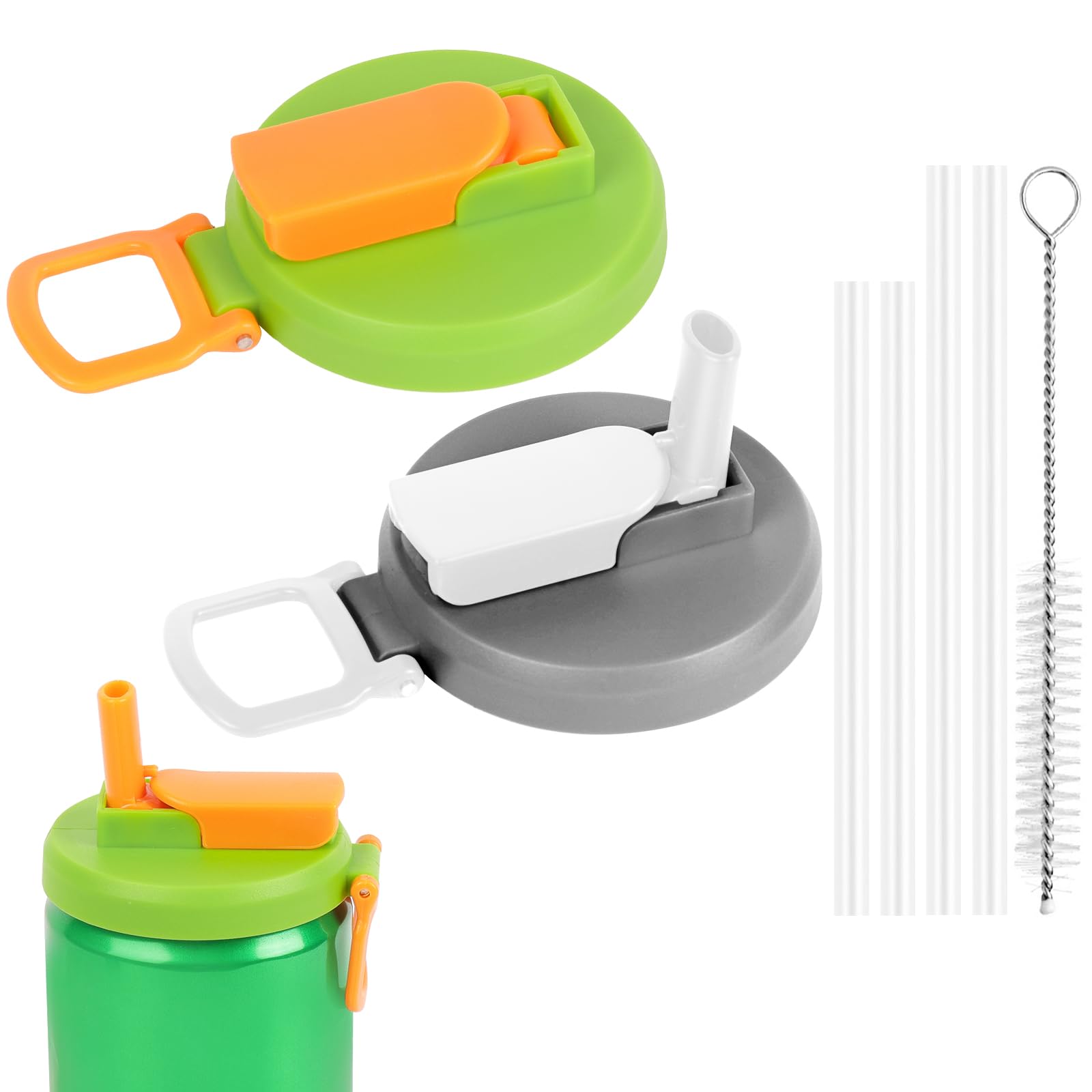 OSDUE Straws Soda Can Covers, Can Lids for Fizzy Drink, Soda Can Lids with Straw, Spill-Proof Can Covers with Straws Reusable, for Fits Standard Fizzy Drinks/Soda Beverage/Beer/Juice-Green