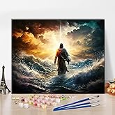 TUMOVO Jesus Paint by Numbers Kit, Figure of Jesus Walks on Water on Beautiful Sunset Paint by Numbers for Adults Kids with Brushes and Pigment, Oil Painting for Wall Decor, 16x20 Inch