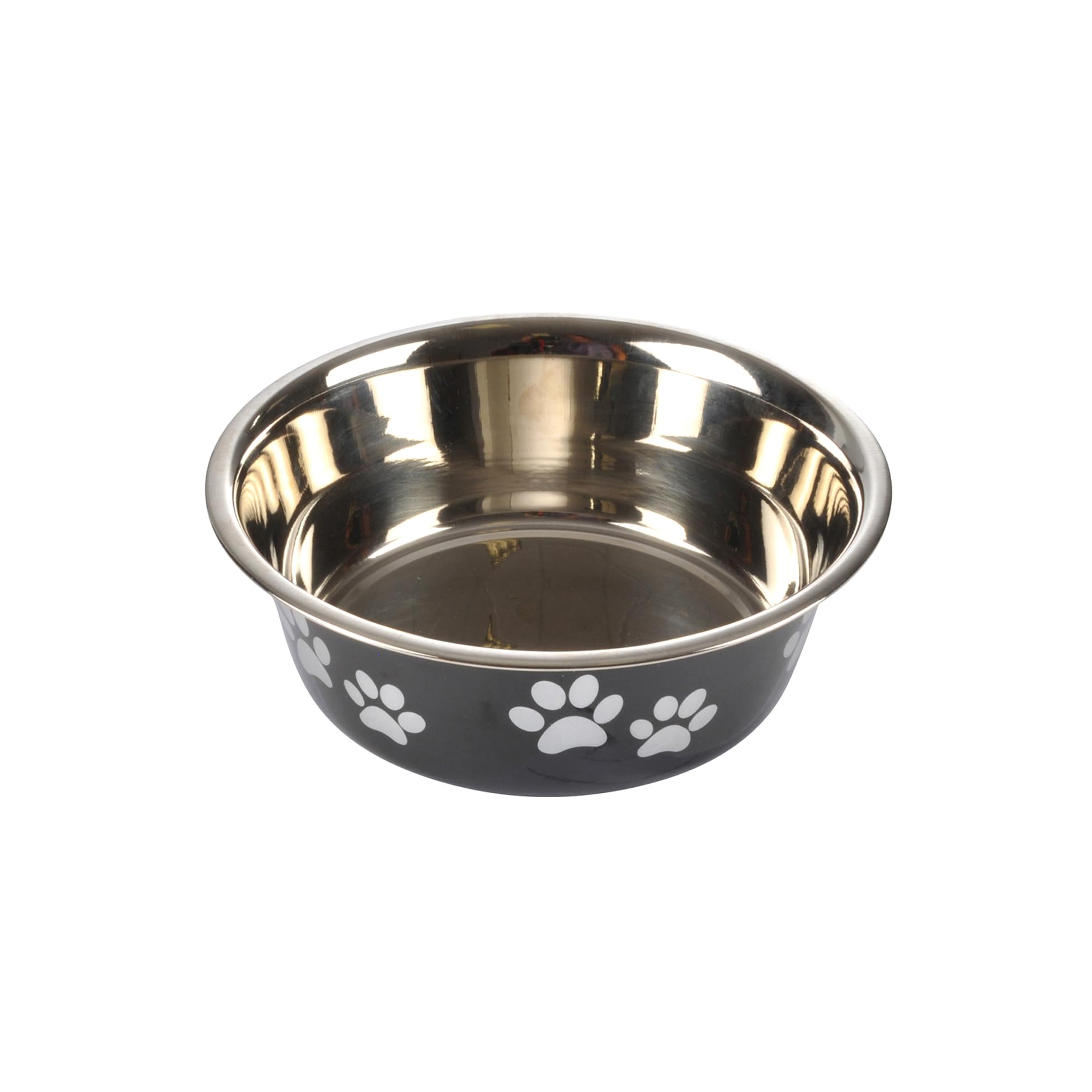 Stainless Steel Bowl with Paw Print Design D21/17cm Glossy Black