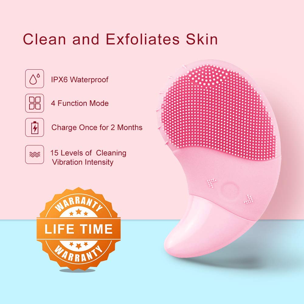 Sonic Facial Cleansing Brush, Electric Silicone Face Brush and Massager, Waterproof Silicone Face Scrubber for Deep Cleansing, Exfoliating, Blackhead Removing, Rechargeable,Portable: Beauty