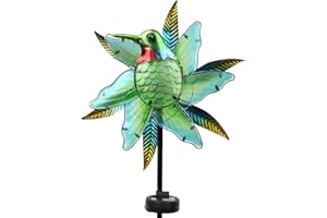 TEYIGARDEN Solar Wind Spinners Outdoor, Hummingbird Garden Wind Spinner Metal Outdoor Wind Sculptures & Spinners, Kinetic Wind Spinners with Solar Lights, Yard Art Decor for Patio, Lawn & Garden