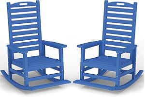 PLUUV Outdoor Rocking Chair Set of 2 with Removable Footboard for Adults, HDPE High Back Patio Rocking Chairs, 330lbs All Weather Porch Rocking Chairs for Outdoor & Indoor -Navy Blue