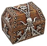 Old River Outdoors Pirate Chest Octopus/Skull & Crossbones Trinket Storage Mini Jewelry Box with Anchor, Chain, Sword and Ship Accents