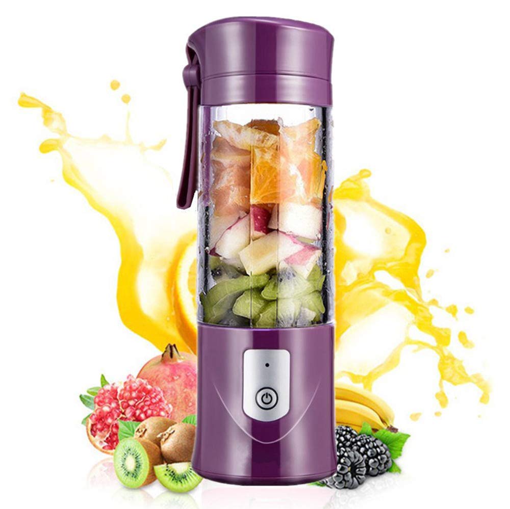 Portable Mini Travel Fruit USB Juicer Cup, Personal Small Electric Juice Mixer Blender Machine with 4000mAh Rechargeable Battery-420ML Water Bottle (purple)
