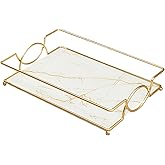 Virvia Vanity Tray Luxury Bathroom Counter Tray Glass Perfume Organizer Holder Cosmetics Makeup Skincare Display Decorative Vanity Trays for Bathroom Dresser Bedroom (Platinum, L)