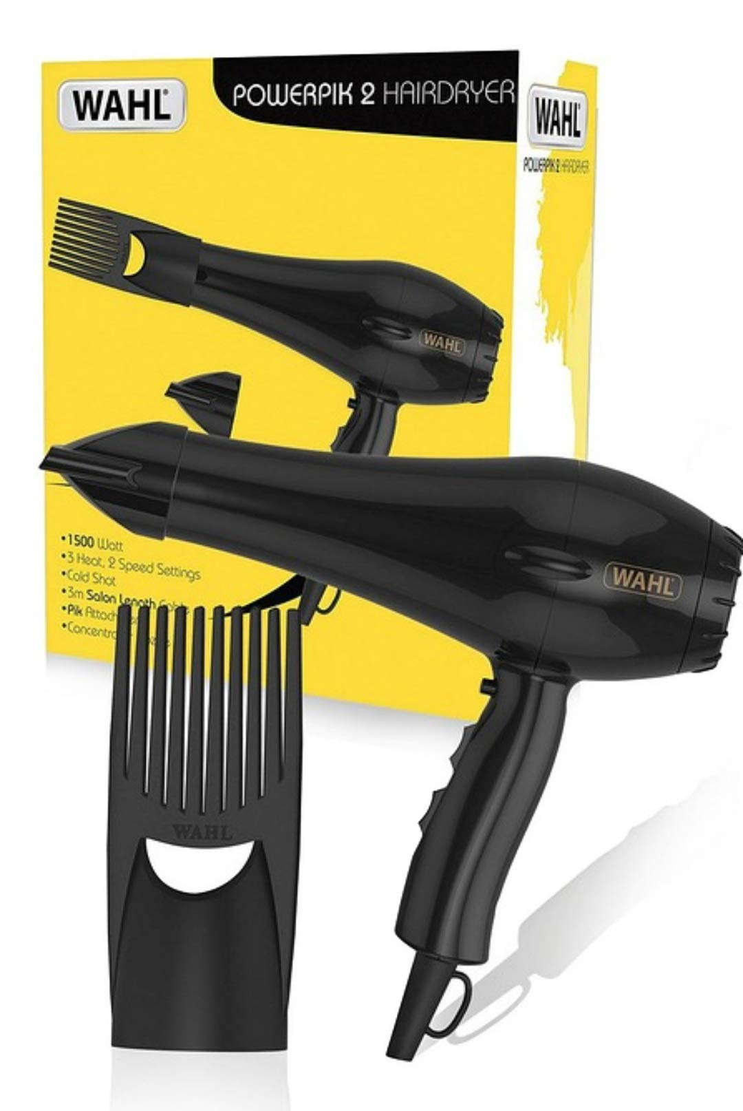 Wahl PowerPik 2 1500W Turbo Hair Dryer with Afro Comb Pik Attachment for Afro-Caribbean Hair